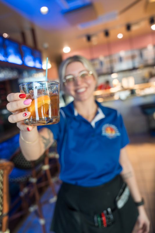 A signature kocktail crafted at the downstairs Sunset Bar